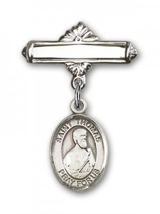 Pin Badge with St. Thomas the Apostle Charm and Polished Engravable Badge Pin [BLBP1008]