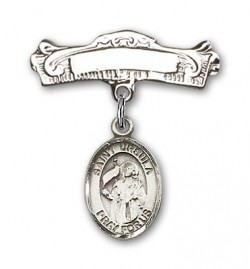 Pin Badge with St. Ursula Charm and Arched Polished Engravable Badge Pin [BLBP1150]