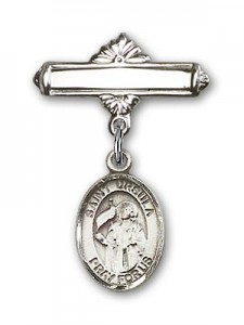 Pin Badge with St. Ursula Charm and Polished Engravable Badge Pin [BLBP1148]