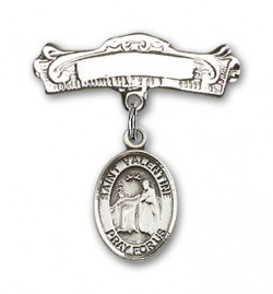 Pin Badge with St. Valentine of Rome Charm and Arched Polished Engravable Badge Pin [BLBP1108]
