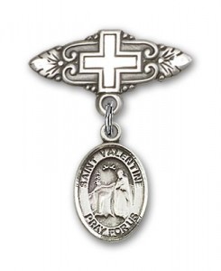 Pin Badge with St. Valentine of Rome Charm and Badge Pin with Cross [BLBP1107]