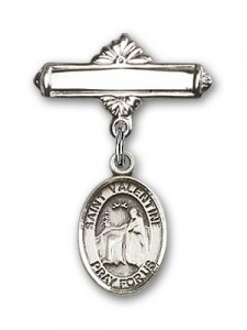 Pin Badge with St. Valentine of Rome Charm and Polished Engravable Badge Pin [BLBP1106]