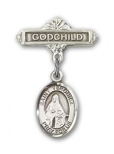 Pin Badge with St. Veronica Charm and Godchild Badge Pin [BLBP1034]