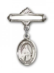 Pin Badge with St. Veronica Charm and Polished Engravable Badge Pin [BLBP1029]