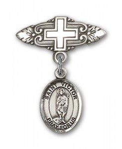 Pin Badge with St. Victor of Marseilles Charm and Badge Pin with Cross [BLBP1443]