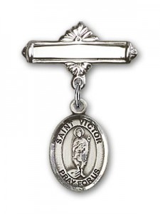 Pin Badge with St. Victor of Marseilles Charm and Polished Engravable Badge Pin [BLBP1442]