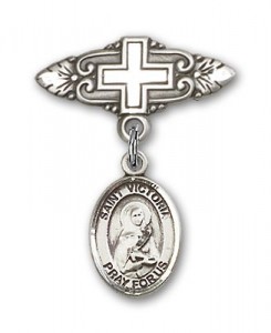 Pin Badge with St. Victoria Charm and Badge Pin with Cross [BLBP1646]