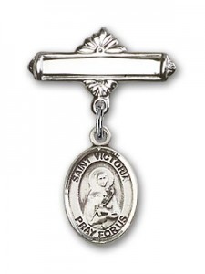 Pin Badge with St. Victoria Charm and Polished Engravable Badge Pin [BLBP1645]