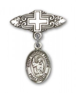 Pin Badge with St. Vincent Ferrer Charm and Badge Pin with Cross [BLBP1289]