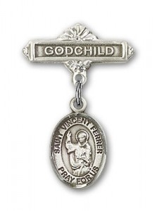 Pin Badge with St. Vincent Ferrer Charm and Godchild Badge Pin [BLBP1293]