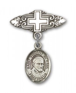Pin Badge with St. Vincent de Paul Charm and Badge Pin with Cross [BLBP1184]