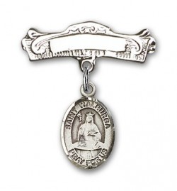 Pin Badge with St. Walburga Charm and Arched Polished Engravable Badge Pin [BLBP1143]