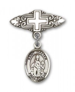 Pin Badge with St. Walter of Pontnoise Charm and Badge Pin with Cross [BLBP1862]