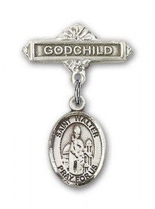 Pin Badge with St. Walter of Pontnoise Charm and Godchild Badge Pin [BLBP1866]