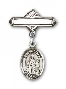 Pin Badge with St. Walter of Pontnoise Charm and Polished Engravable Badge Pin [BLBP1861]