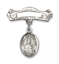 Pin Badge with St. Wenceslaus Charm and Arched Polished Engravable Badge Pin [BLBP1780]