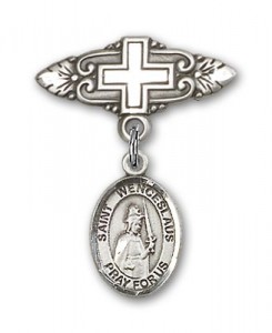Pin Badge with St. Wenceslaus Charm and Badge Pin with Cross [BLBP1779]