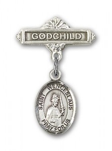 Pin Badge with St. Wenceslaus Charm and Godchild Badge Pin [BLBP1783]
