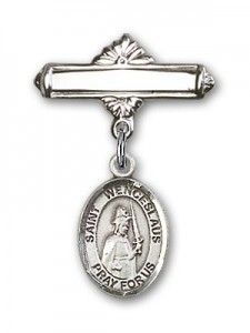 Pin Badge with St. Wenceslaus Charm and Polished Engravable Badge Pin [BLBP1778]