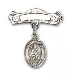 Pin Badge with St. William of Rochester Charm and Arched Polished Engravable Badge Pin [BLBP1059]