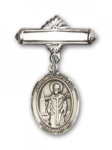 Pin Badge with St. Wolfgang Charm and Polished Engravable Badge Pin [BLBP2119]