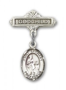 Pin Badge with St. Zachary Charm and Godchild Badge Pin [BLBP1076]