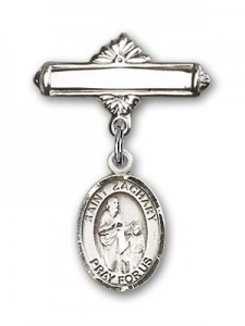 Pin Badge with St. Zachary Charm and Polished Engravable Badge Pin [BLBP1071]