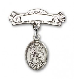 Pin Badge with St. Zita Charm and Arched Polished Engravable Badge Pin [BLBP1584]