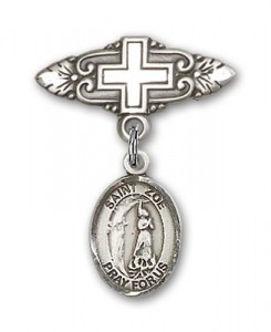 Pin Badge with St. Zoe of Rome Charm and Badge Pin with Cross [BLBP2064]