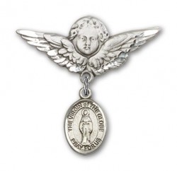 Pin Badge with Virgin of the Globe Charm and Angel with Larger Wings Badge Pin [BLBP2241]