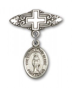 Pin Badge with Virgin of the Globe Charm and Badge Pin with Cross [BLBP2239]