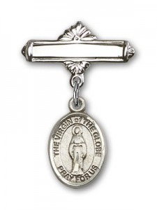 Pin Badge with Virgin of the Globe Charm and Polished Engravable Badge Pin [BLBP2238]