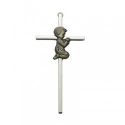 Praying Boy Silver Plated Baby Cross - 6“H [SNCR1049]