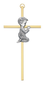 Praying Boy Two Tone Baby Cross 6“H [MV13600]