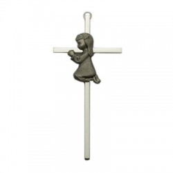 Praying Girl Silver Plated Baby Cross - 6“H   [SNCR1050]