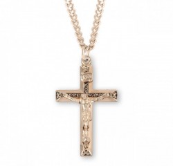 Raised Scroll Gold Crucifix Medal [RECRX1009]