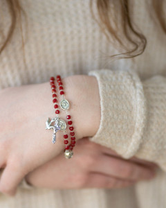 Red Crystal Twistable Confirmation Rosary [MVBRC1005]