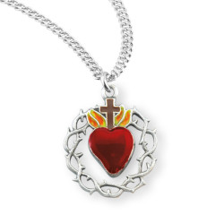 Red Enamel Sacred Heart of Jesus Sterling Silver Medal [HM6320]
