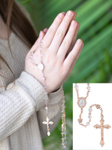 Rose and Crystal Miraculous Center Rosary [MVR0634]