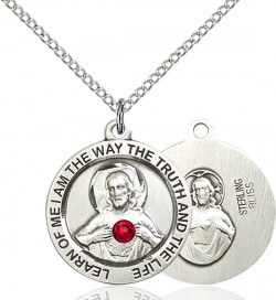 Round Medium Sacred Heart Pendant with Birthstone Options [BLST4058]