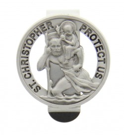 Round St. Christopher Visor Clip, Pewter - 1 1/2“ dia [AU0006]