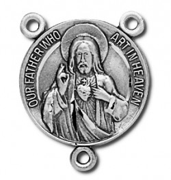 Round Sterling Silver Sacred Heart Rosary Centerpiece [RERC010]