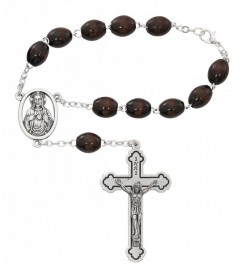 Sacred Heart Brown Wood Auto Rosary [AU0030]