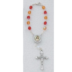 Sacred Heart Red &amp; Gold Glass Auto Rosary [AU0071]