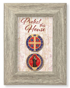 Saint Benedict House Blessing 8x6 Gray Oak Frame [HFA4642]