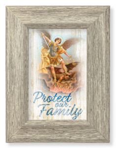 Saint Michael House Blessing 8x6 Gray Oak Frame [HFA4637]