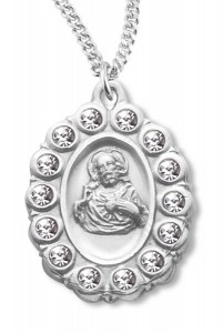 Clear Crystal Border Scapular Medal Sterling Silver [REM2130]