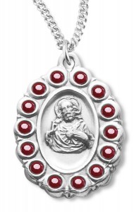 Red Glass Stone Border Scapular Medal Sterling Silver [REM2131]