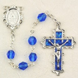 September Birthstone Rosary (Sapphire) - Rhodium Plated [MVR021]