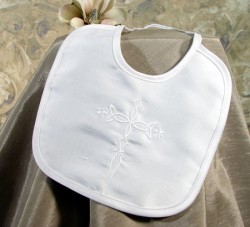 Silk Dupioni Bib with Embroidered Cross [BIBLT022]
